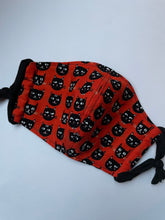 Load image into Gallery viewer, Child size black cat face mask/black reverse side
