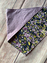Load image into Gallery viewer, Purple flower/polka dot dog bandanna
