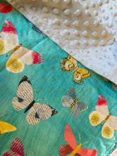 Load image into Gallery viewer, Blue Butterfly Cotton and Minky blanket
