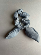 Load image into Gallery viewer, Blue Crushed Satin Knot Tie Scrunchie
